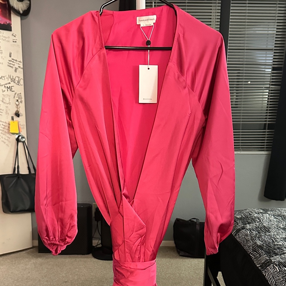 Lovers + Friends XS Silky Hot Pink Robe New